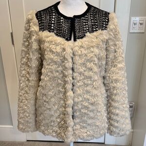 Fabulous Furs Cream Teddy Jacket with Black Detailing